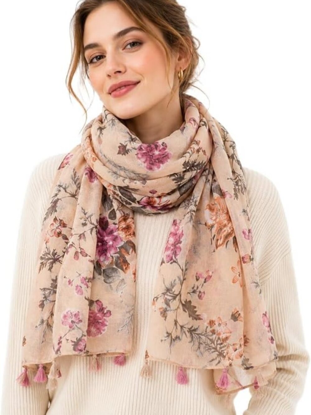 YOUR SMILE Large Boho Scarf for Women Lightweight Floral Printed Scarves Fall Wi